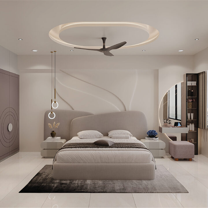 Stylish family apartment interior with modern furniture, spacious living area, and elegant lighting design.