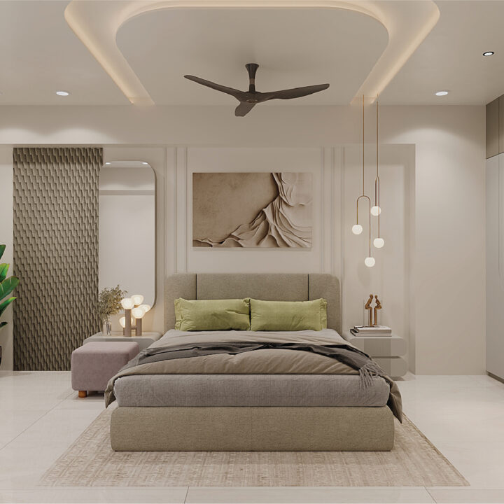 Stylish family apartment interior with modern furniture, spacious living area, and elegant lighting design.